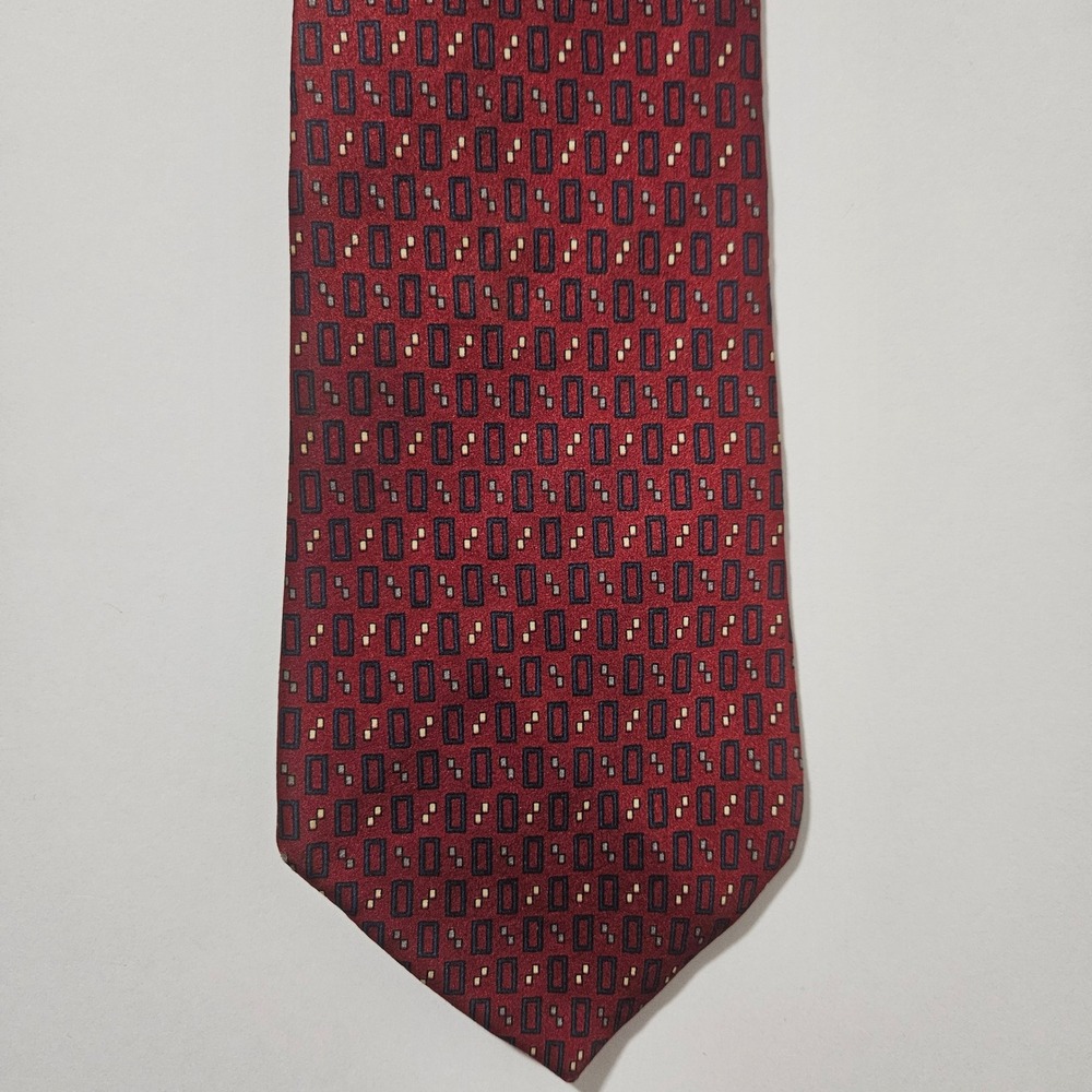 Stafford Executive Mens Chic Silk Tie Burgundy Red Navy Blue Geometric Pattern